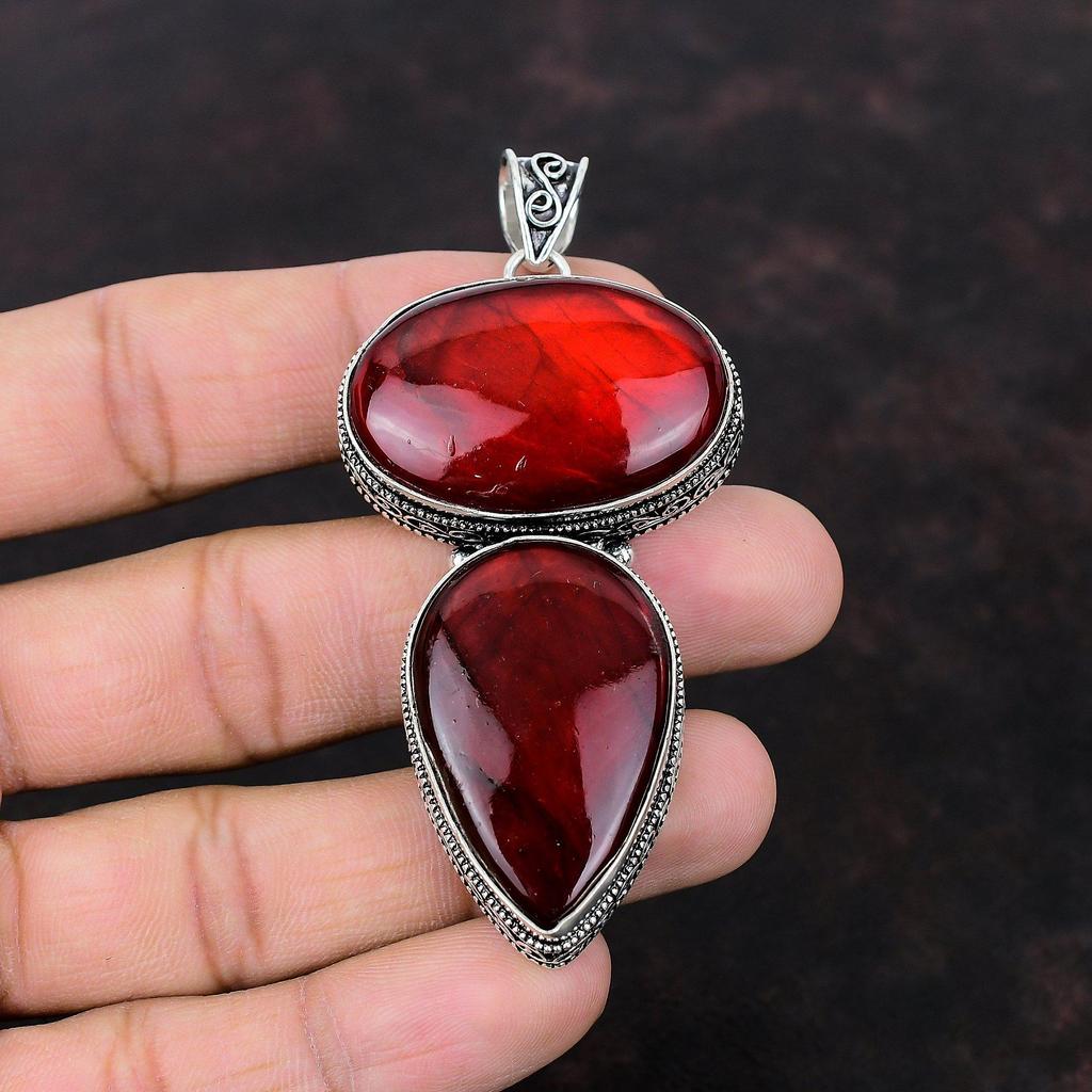 Red Fire Labradorite Pendant Gemstone Pendant Vintage Jewelry 925 Sterling Silver Pendant Handmade Pendant Gift For Women Brand New Pendant