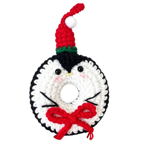 Crochet Donut Bag Accessory Christmas Doughnut Keychain, Handmade Santa Claus/Reindeer/Penguin/Bear/Flower Wreath Pendant for Hand Knitted Keychain