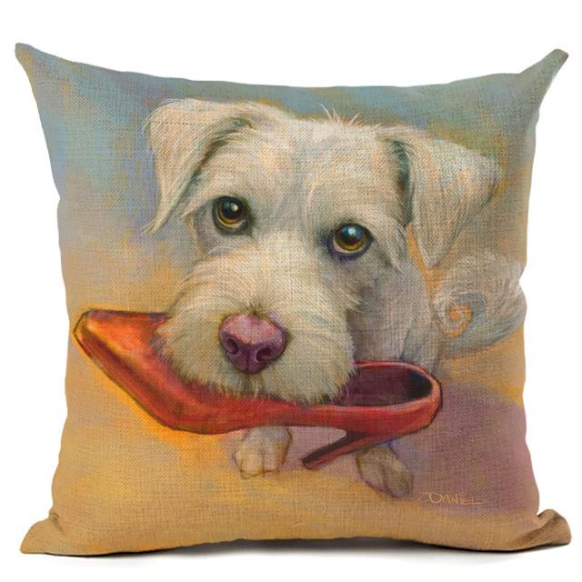 New Cartoon Cotton Linen Cute Dog Printing Pillow Case Home Decorative Pillowcase Cover