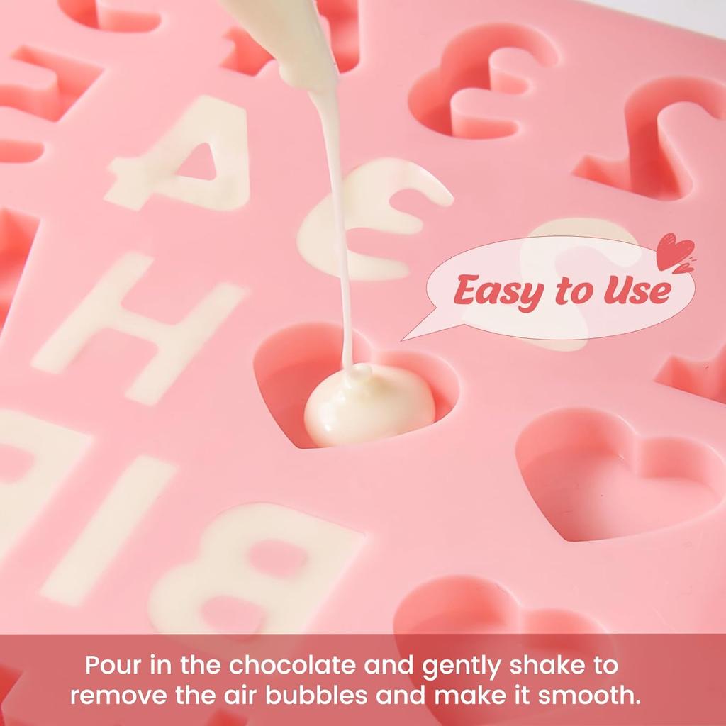 JOERSH 2PCS Silicone Letter Molds, Non-Stick Number Alphabet Fondant Chocolate Molds for Birthday Cake Decorating, Cupcake Topper, Candy