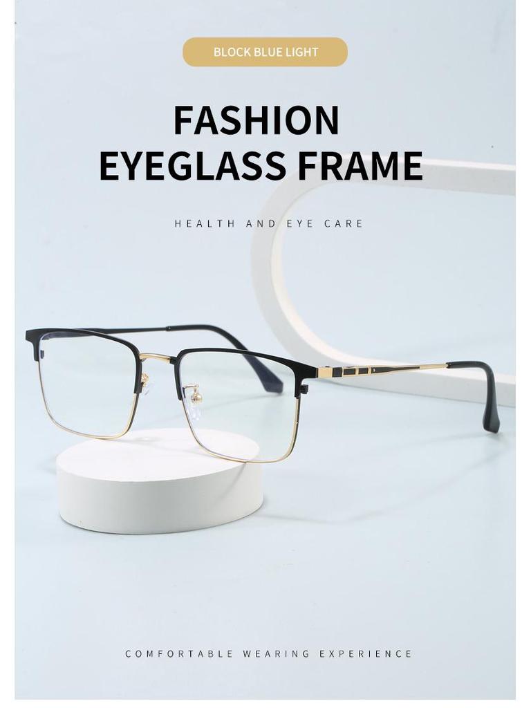 Armação de Óculos Plano Masculina Ultraleve Anti-Luz Azul com Haste de Mola, Pronta para Lentes de Grau para Estilo de Negócios
