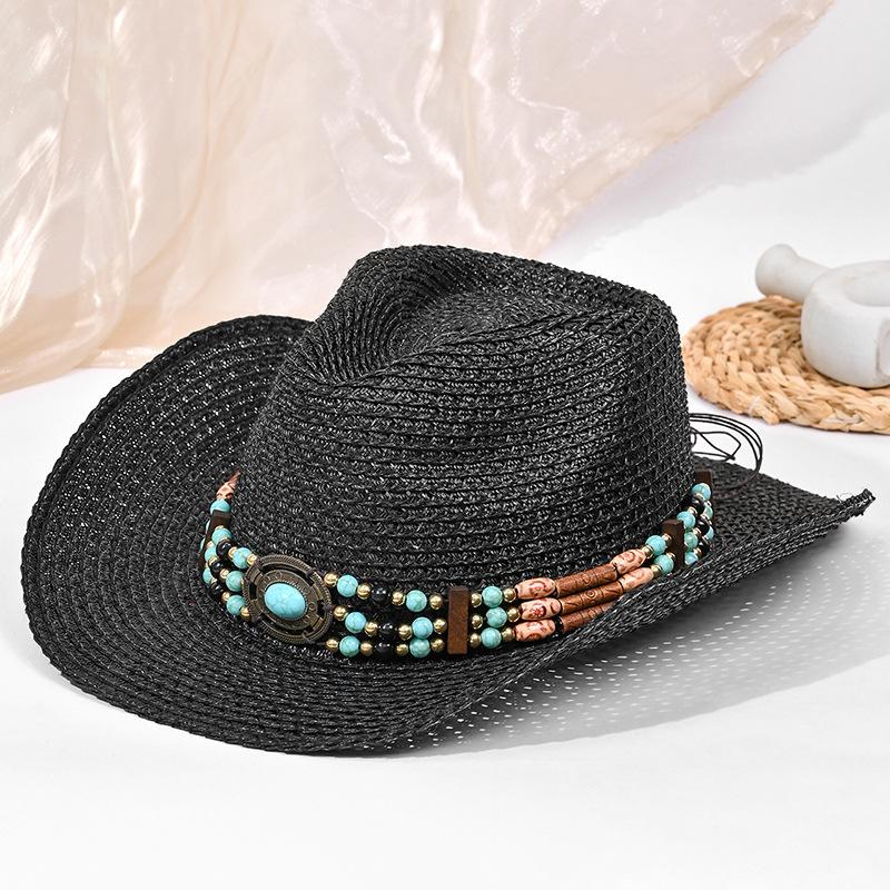 Hot Hat Women's Panama Hat Ethnic Style Face Small Straw Hat Sunscreen Shade American Western Cowboy Hat