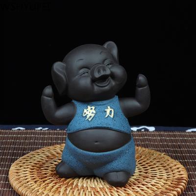 1PCS Lila Ton Tee haustier Auto Ornamente Glück Schwein Statue tier Figur Handgemachte Tee dekoration Zubehör Desktop Handwerk