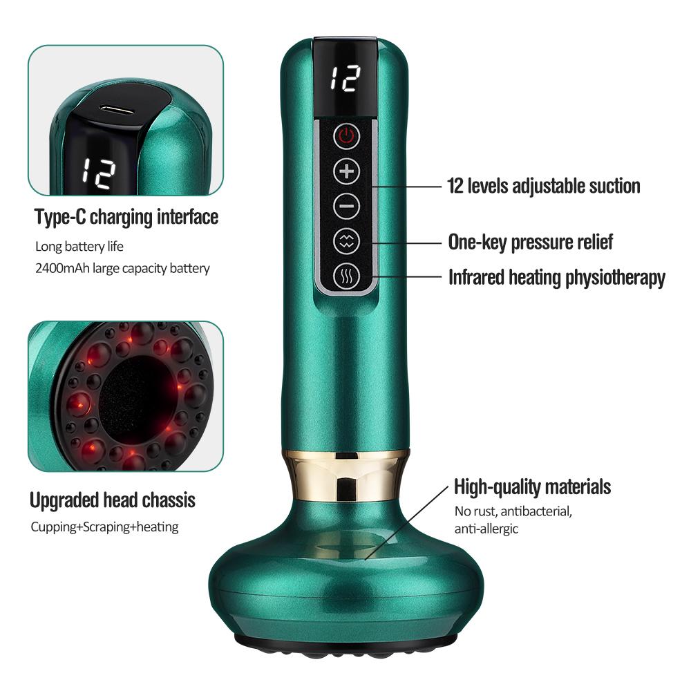 Durable And Safe 12/6 Levels Intelligent Cupping Massager Negative Pressure Infrared Heating Wireless Scraping Apparatus Dredge Meridian Relax