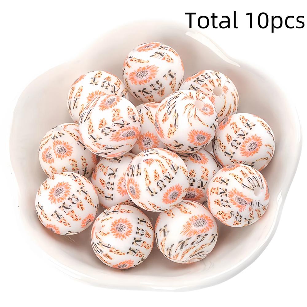 10/10pcs 15mm silicone beads with various styles of printed patterns, perfect DIY bead handmade accessories, fashionable jewelry