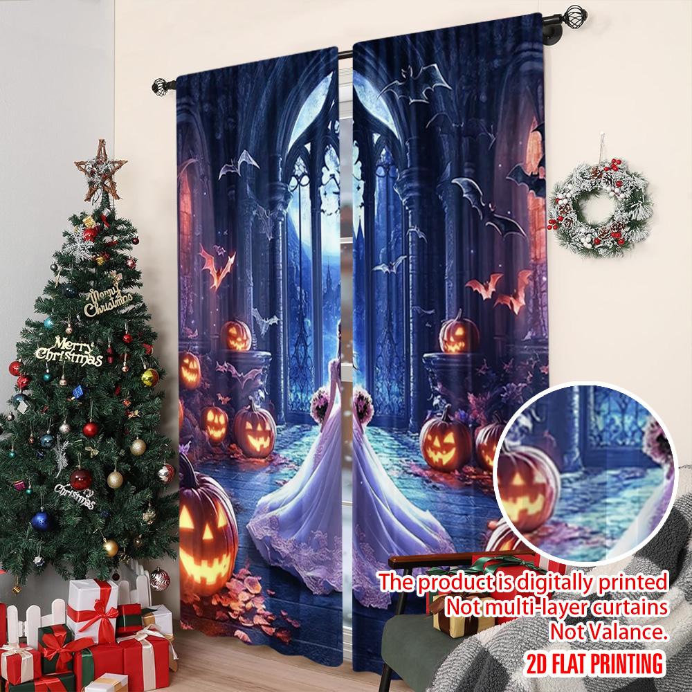 2pcs 2D Flat Printing Merry Christmas Popular Curtain Pumpkin Arch Bat Polyester Without Electricity Birthday Party Use for
