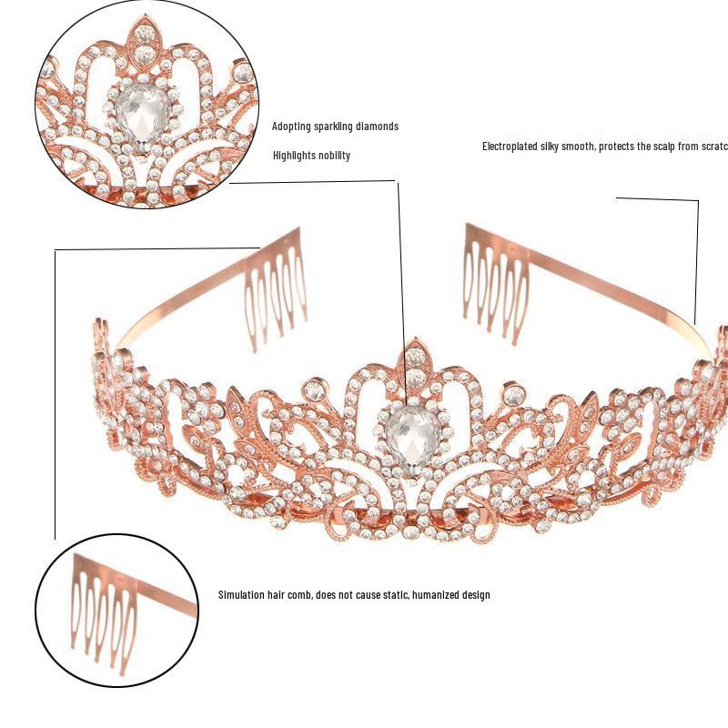 European & American Fashion Crystal Crown Bridal Headdress for Birthdays & Bachelorette Parties