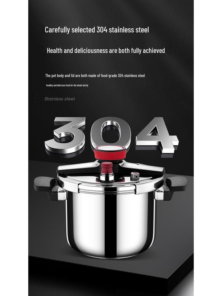 304 Stainless Steel Household Pressure Cooker, Explosion-Proof, Compatible with Induction & Gas Stoves, 4L & 6L, Serves 3-4 People