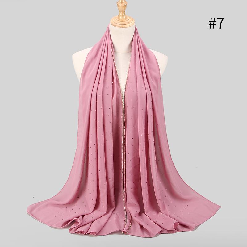 Muslim Rhinestone Hijab Scarf Gold Zipper Hijab Chiffon Plain Headwrap Long Shawl Headscarf Islamic Foulard