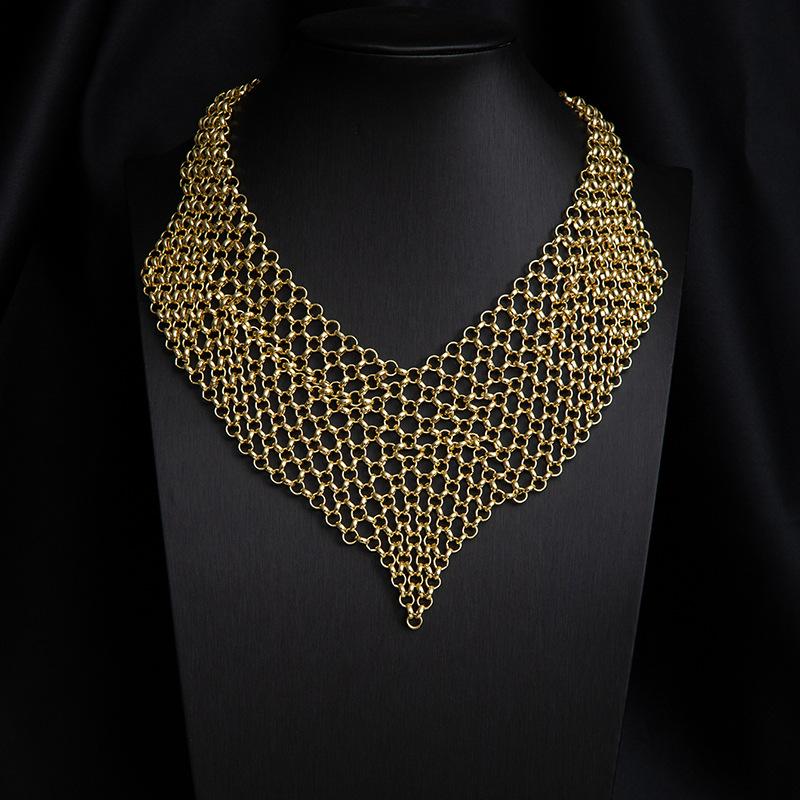 Necklace Geometric Round Splicing Personalized Necklace Exaggerated Wind Metal Tassel Clavicle Chain