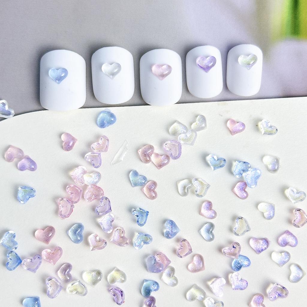 Internet Celebrity Ice Transparent Mini Heart Nail Art Accessories Crystal Peach Heart Flat Bottom Rhinestones 2024 New Wearable Nail Material Kit