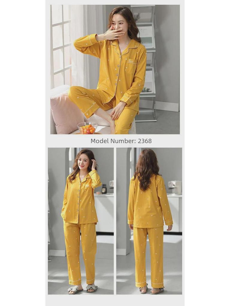 Pijamale pentru femei din bumbac 100%: Subțire, lejeră, cu mânecă lungă pentru primăvară, vară și toamnă - Purtați în interior sau afară