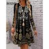 Women's Clothing Autumn Women Retro Flowers Dress Summer Vintage Causal Fashion Long Sleeve