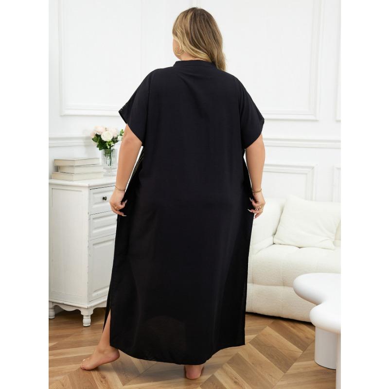 Damenmode Sommer Frühling Blumenmuster Druck 1/2 Ärmel V-Ausschnitt Lose Taille Freizeitkleider