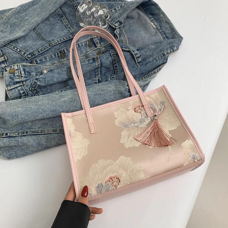 

Большая женская сумка через плечо в китайском стиле, универсальная сумка через плечо, дорожная сумка для студента университета