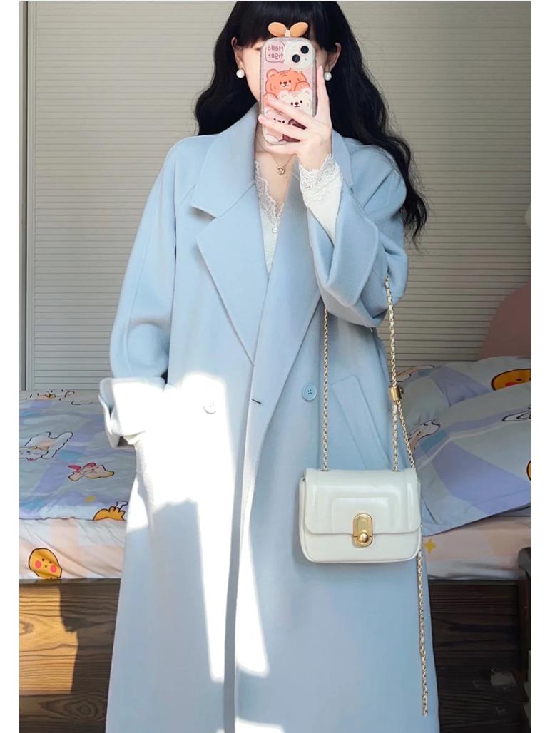 

Полупальто из шерсти в корейском стиле Хепберн средней длины с нежным поясом на талии в универсальном синем цвете. Extra Large синий