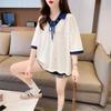 Frühling Sommer Kontrast Schnürung Lockere T-Shirts Polokragen Langarm Patchwork Trend Tops Tees Lässige Mode Damenbekleidung