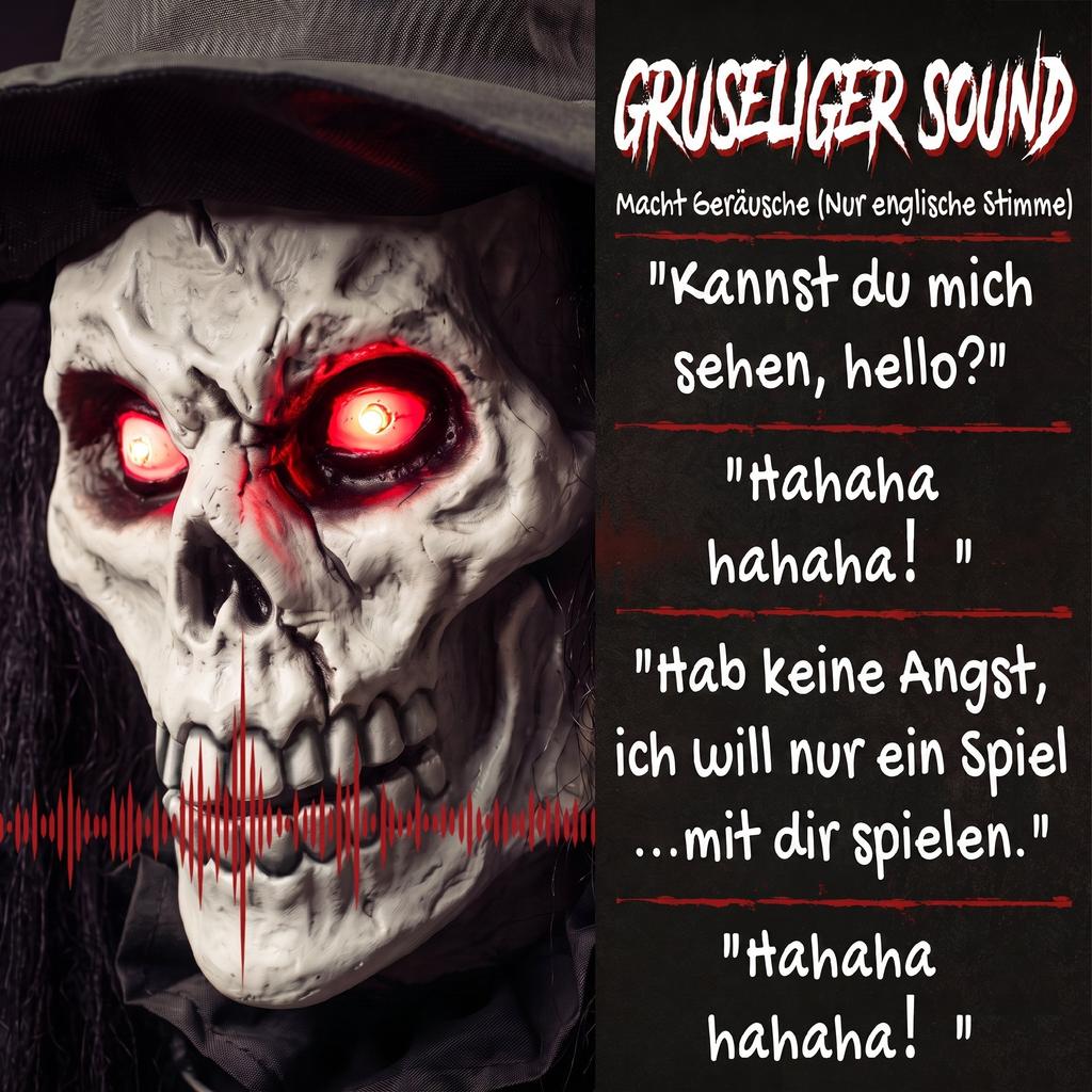 180 cm Halloween Animierte Hexe Dekoration Lebensgroß mit Leuchtenden Augen, Gruseligem Geräusch, Berührungsaktivierung