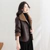 Women's Fleece Lined Faux Leather Lapel Jacket