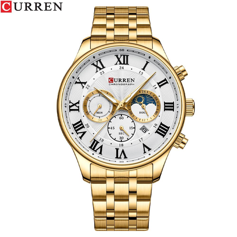 CURREN Men Luxury Fashion Business Watch Casual Sports Watch Chronograph Quartz Watch Stainless Steel Waterproof Luminous Wrist Watch