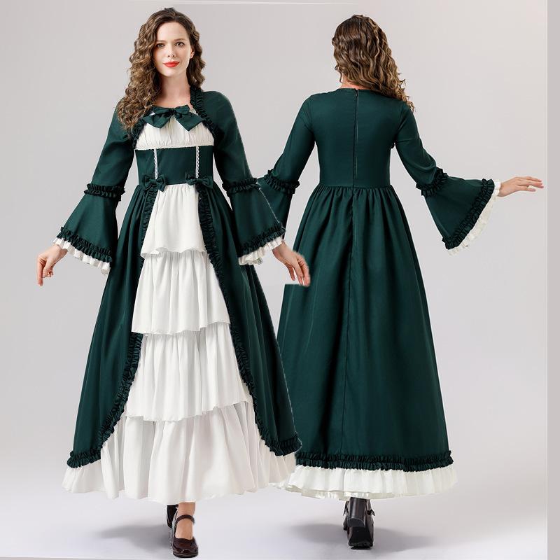 Halloween Medieval Vintage Gothic Court Dress Square Neck Waist Splicing Bow Dress