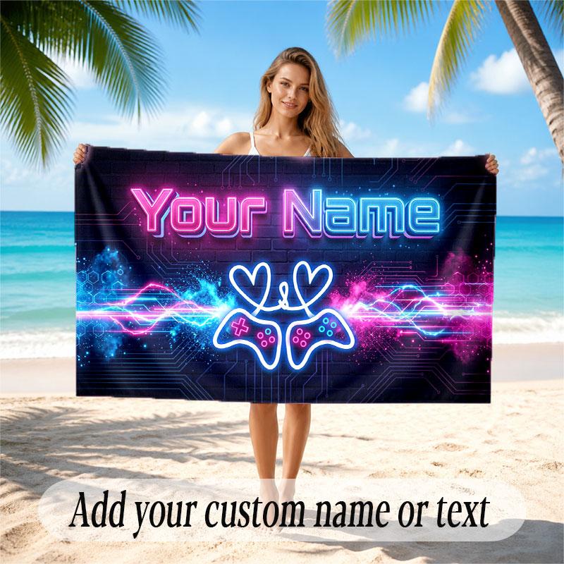 City Cyberpunk Theme Soft Beach Towel Personalized Custom Name Text Towel Portable for Beach Pool Travel