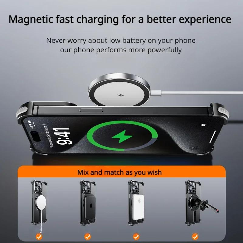 Oatsbasf Magsafe Handyhülle für iPhone 13/14/15 mit verstecktem Handyhalter Rahmenlose Handyhülle Wärmeableitende Handyhülle Bumper