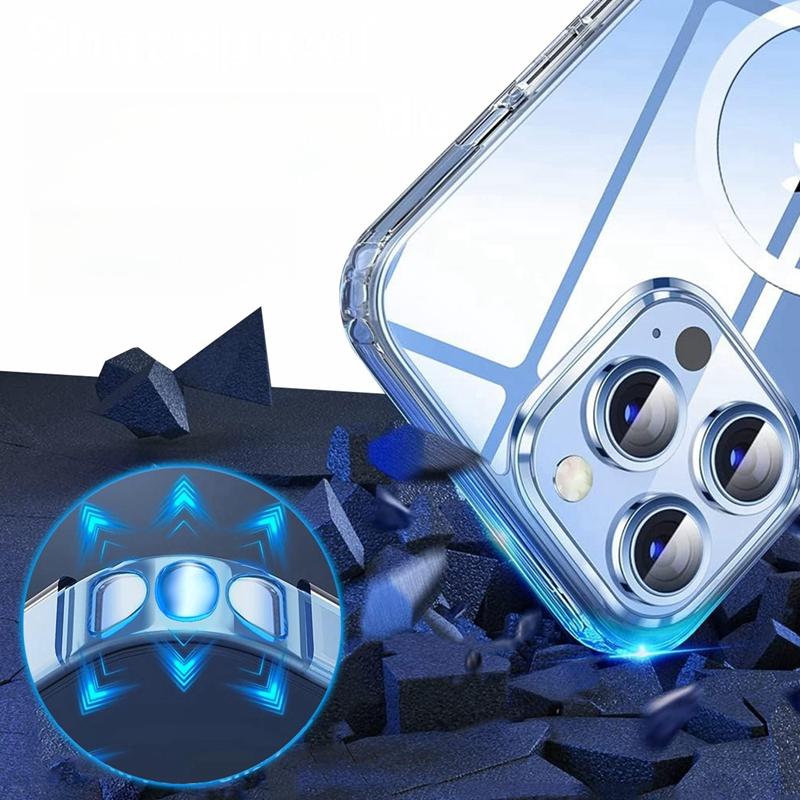 TPU+PC Case for iPhone 16 15 Pro Max 14 Plus 13 Transparent Magnetic Wireless Charge Shockproof Clear Cover for Iphone 15pro