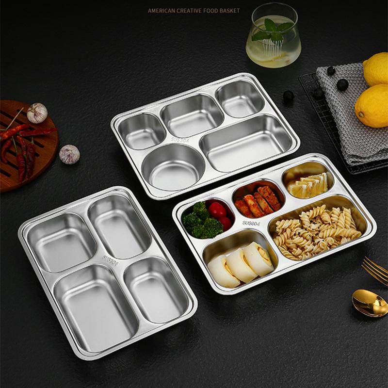 Kitchen Stainless Steel Divided Dinner Storage Tray Compartment Plates for Food Serving Organization Lunch Container