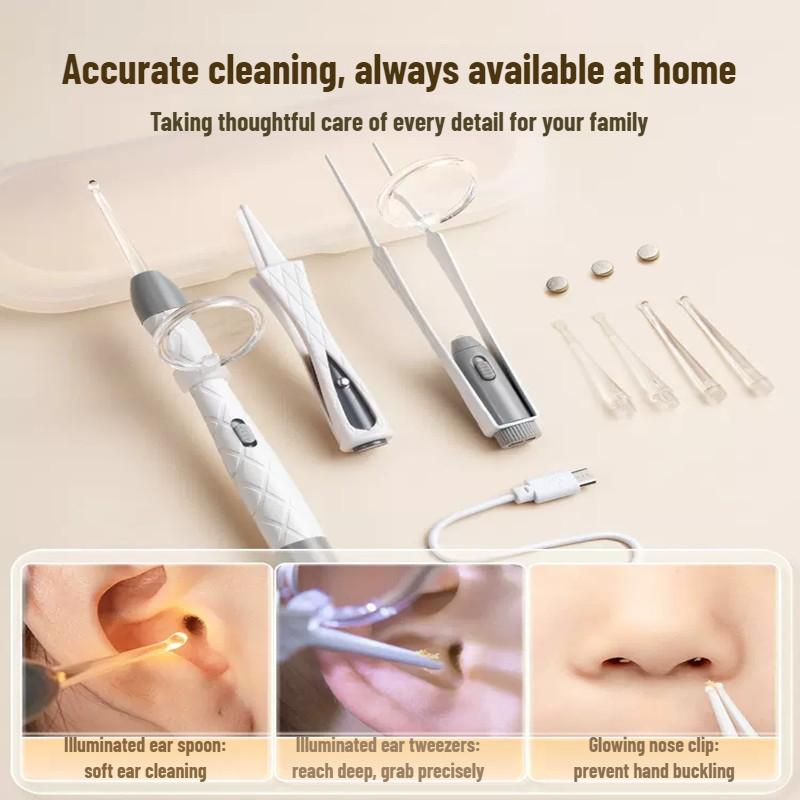 LED Ear Wax Removal Tool Kit USB Rechargeable Stainless Steel Soft Silicone Tips Portable Storage Box For Home Daily Cleaning
