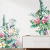Tropical Green Leaves and Floral Wall Sticker Self-Adhesive Removable for Living Room Entryway Home Decor