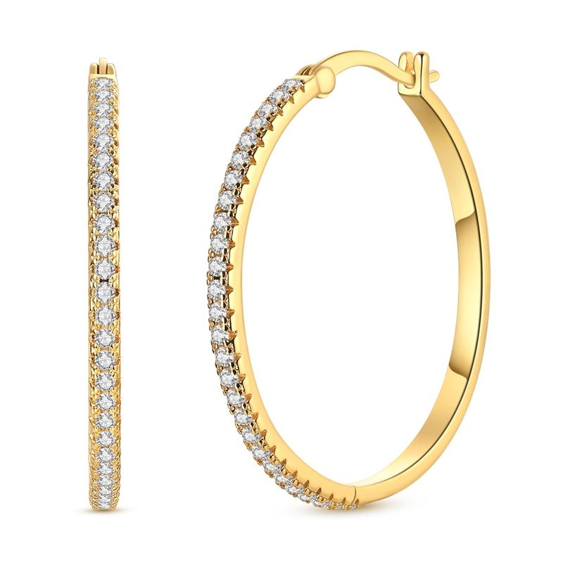 Original 925 Sterling Silver Zircon Circle Gold Big Hoop Earrings For Women Vintage Elegant Jewelry Gift