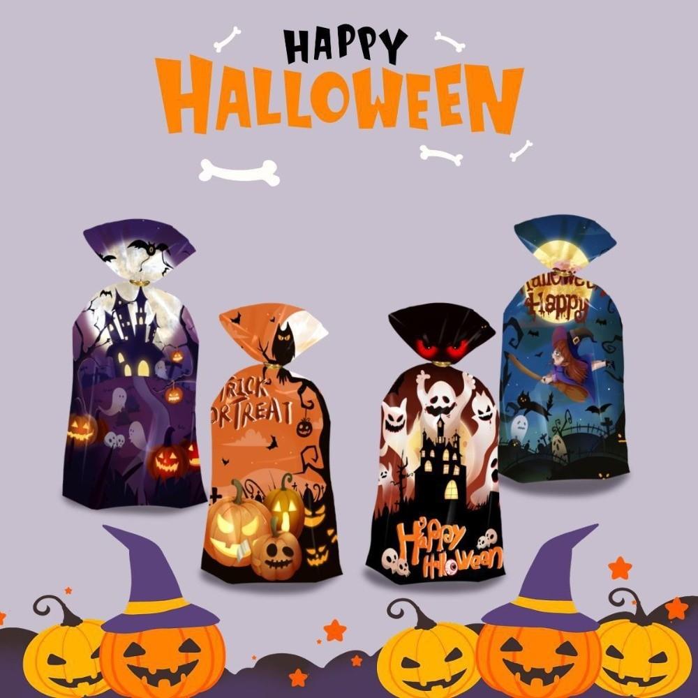 50pcs Exquisite Snacks Candy Biscuit Bag Reusable Drawstring Bag Halloween Candy Bag  For Kids