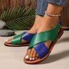 Women's Round-toed Beach Flip-flops with Large Cross-strap Flat Shoes