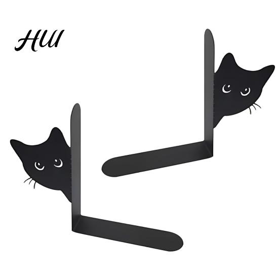 Cat-shaped Booklocks 2Pcs Cat Book Stand Whimsical 3D Design Lover Decor Sturdy Metal Construction Powder-coated Decorative Bookends