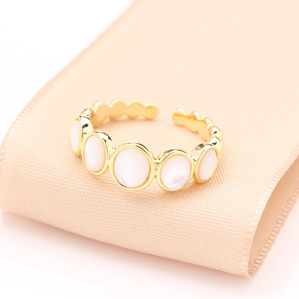 Новое высококачественное двухцветное гальваническое открытое кольцо (золото и серебро), кольцо на указательный палец с натуральным перламутром, круглое, геометрическое, женское. Adjustable opening золотой