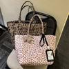 Retro Style Leopard Print Canvas Bag Girl Lazy Casual Shoulder Messenger Bag Large Capacity Commuter Trendy Bag