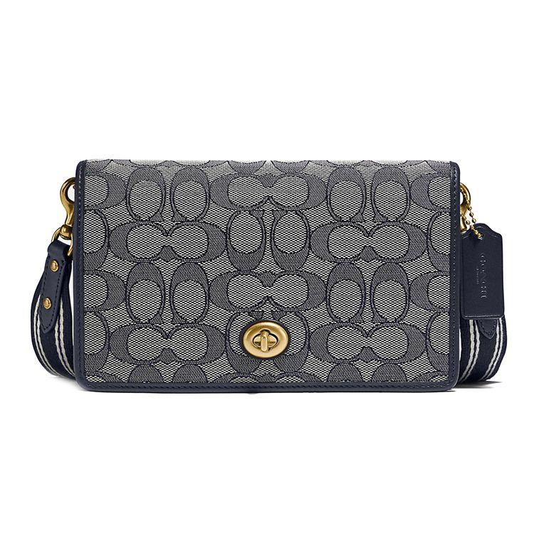 Coach Hayden Monogram Flap Jacquard Fabric And Calfskin Shoulder Crossbody Bag Women bags Dark-Blue C3824-B4RH3 Basic Set (Bag+Dust Bag)