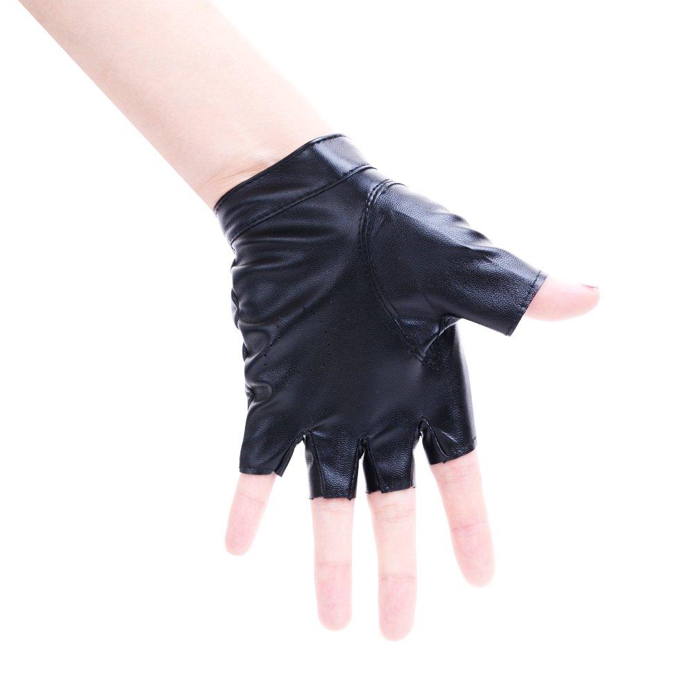 [JISEN] Sexy Women's Heart Cutout Punk Half-Finger PU Leather Performance Gloves, One Size, Black