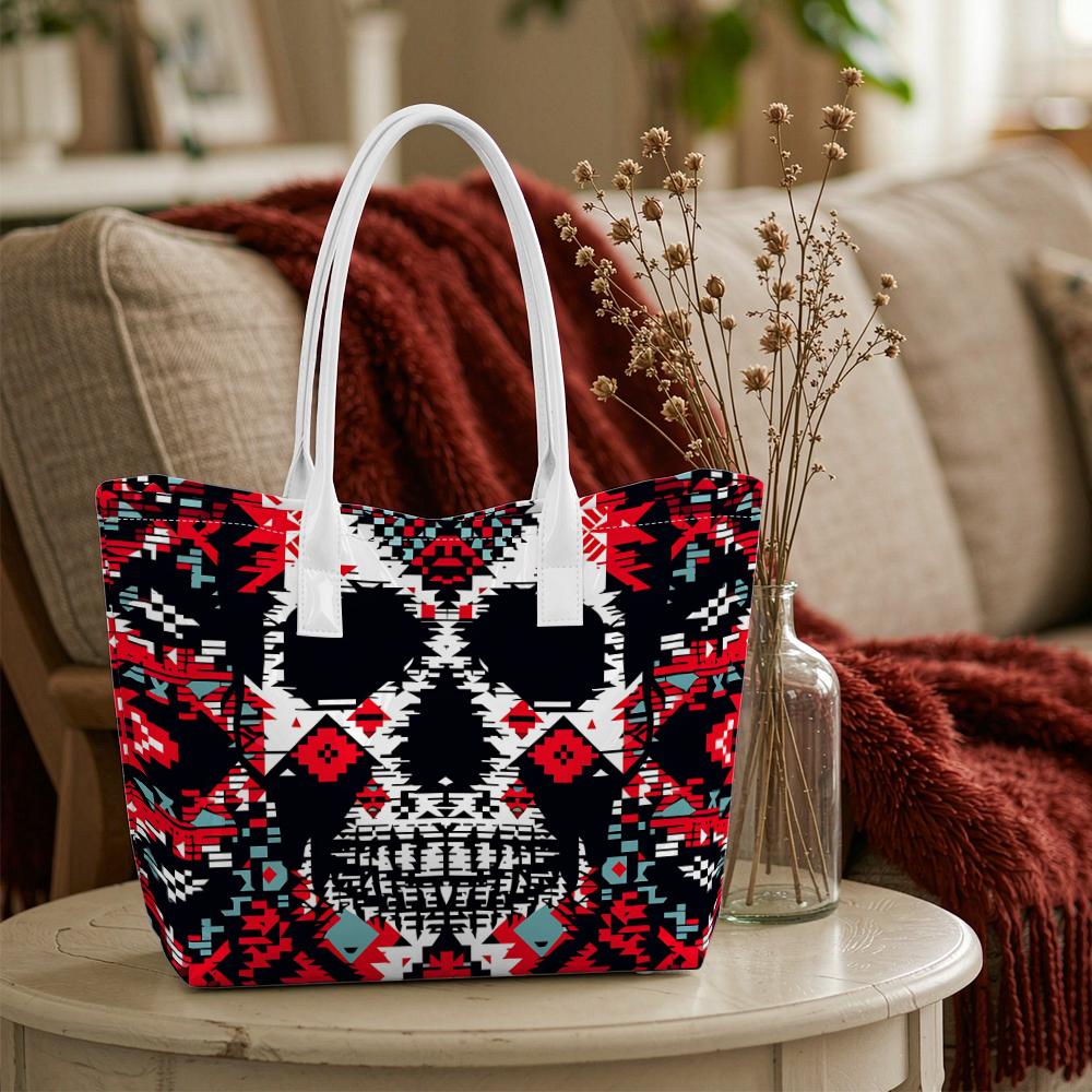 Tribal Skull Tote Bag Fashion Large Capacity Daily Carry Purse for Women Casual Street Style Shoulder Handbag