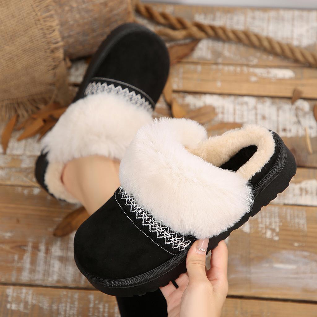 Fashion Women Anti-Slip Cotton Slippers Comfortable Slip On Shoes Women Winter Home Retro Casual Sandals Outdoor Slippers Slides Women