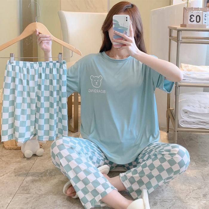 Women's Summer Three-piece Pajamas Homewear Women Short-sleeved Trousers Cartoon Leisure Women's Homewear Pajamas Set