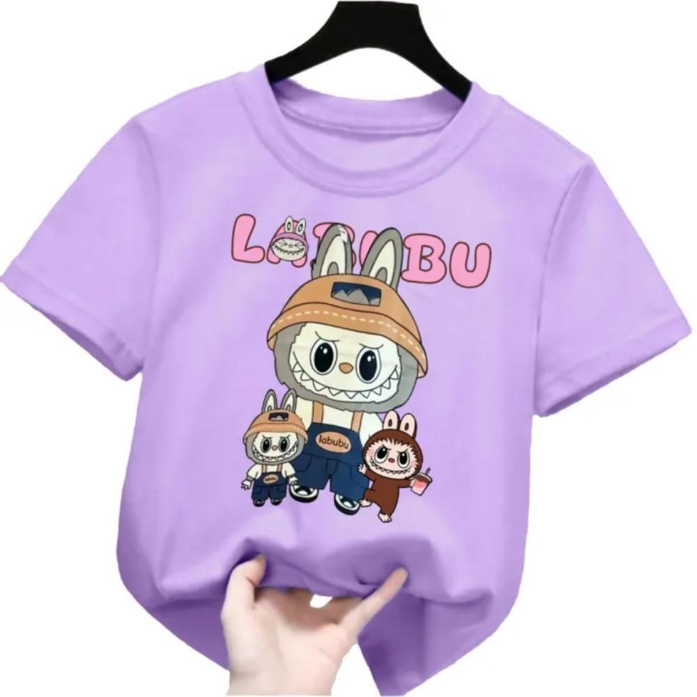 New Labubu Children's T-shirt Miner LABUBU Ugly and Cute Pattern Girl Round Neck Short Sleeve Casual Versatile Clothing