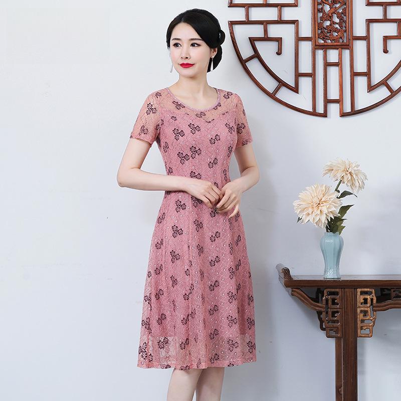 2023 Chiffon Floral Summer Dress for Middle-Aged & Elderly Women