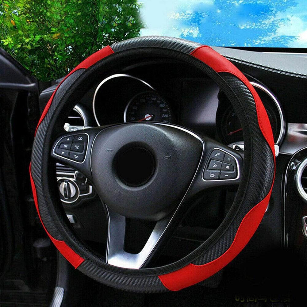 Coprivolante Auto Universale Antiscivolo Traspirante Stagioni Quattro Pelle Carbonio Fibra Interni PU Protezione Automobile G7Y9