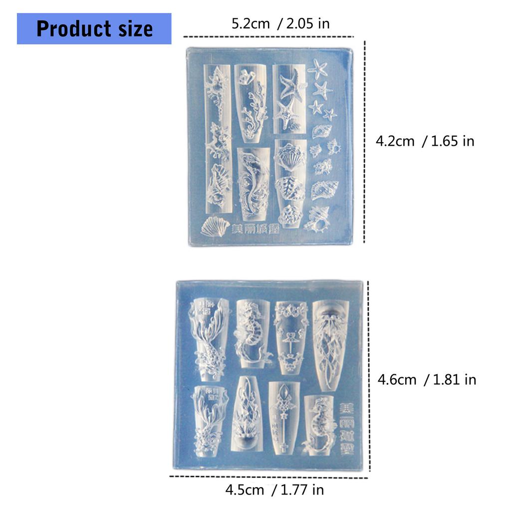 Sea Life Nail Stamping Set Silicone Molds Nail Art Designing Mold Suitable for Creative Manicure with Whales and Shells