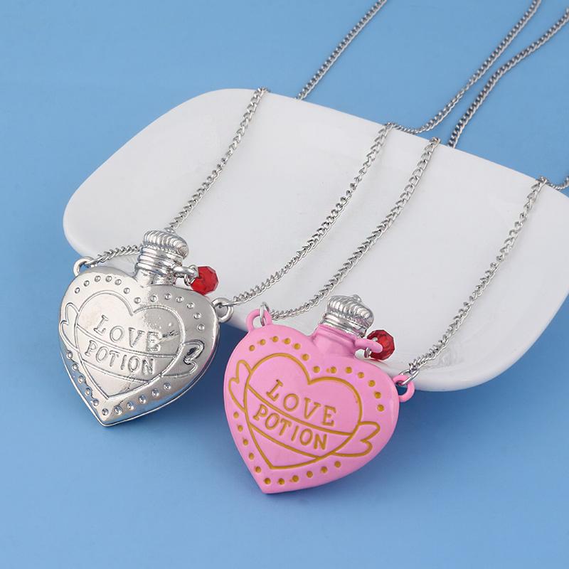 Love Potion Heart Bottle Pendant Necklace 3D Pink Bottle Angel Wings Crystal Necklaces for Women Lover Romantic Jewelry