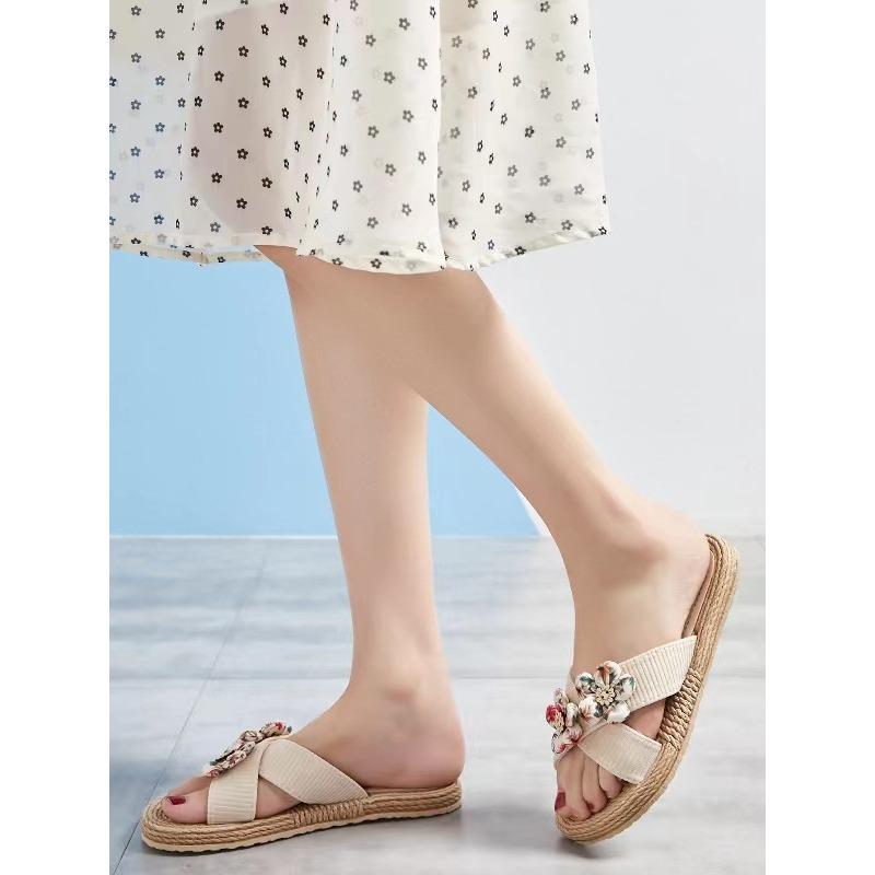 New Summer Hemp Rope Sole Solid Color Slippers