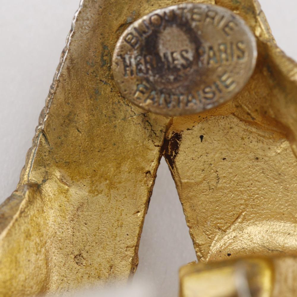 HERMES Ribbon motif Earring BIJOUTERIE FANTAISIE vintage Plated Gold ribbon 34g Women Used