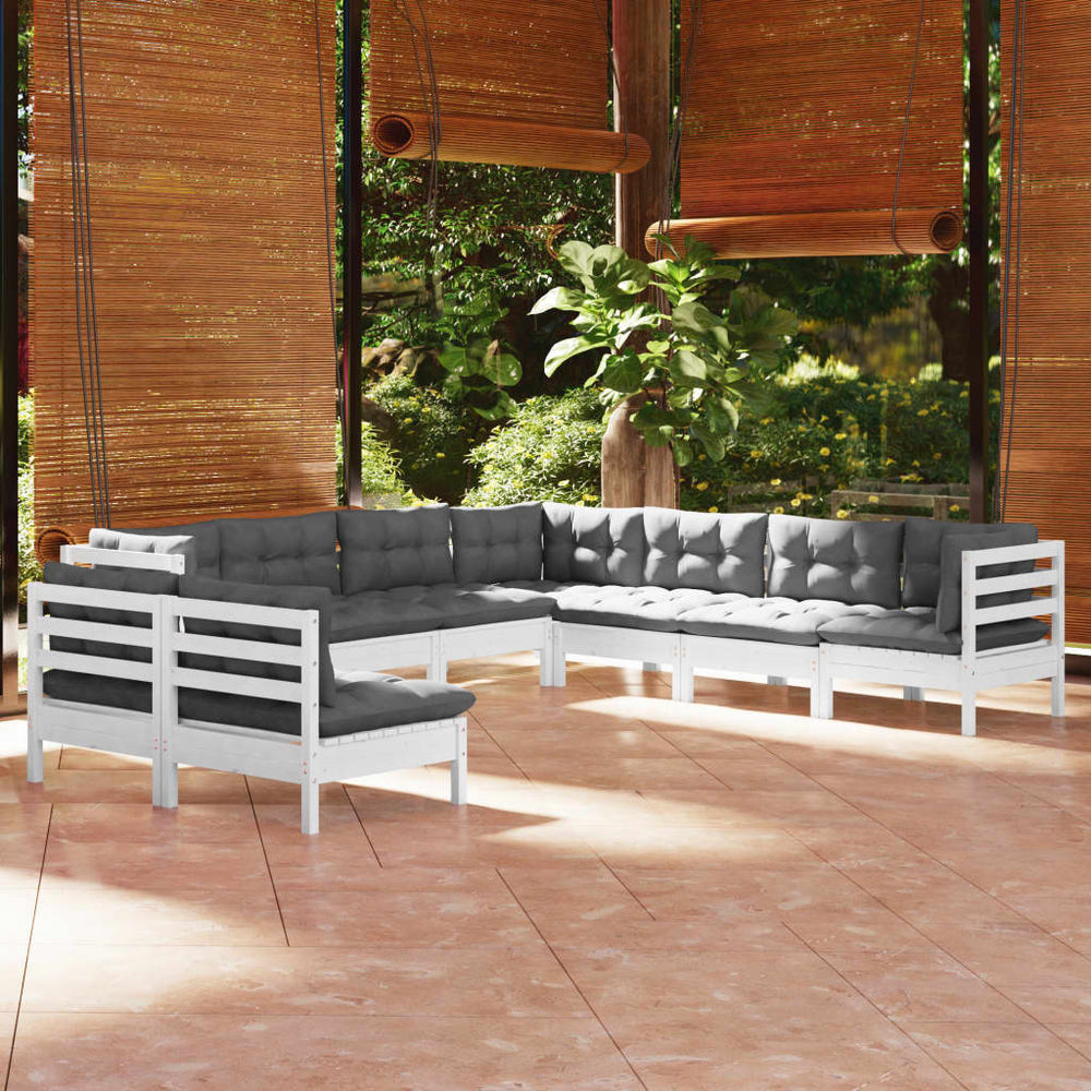 Salon de jardin 9 pcs avec coussins  bois de pin massif